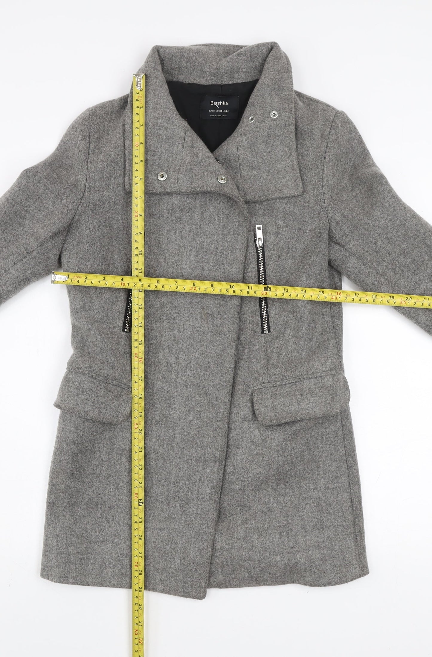 Womens UK Size XS Bershka Grey Biker Coat