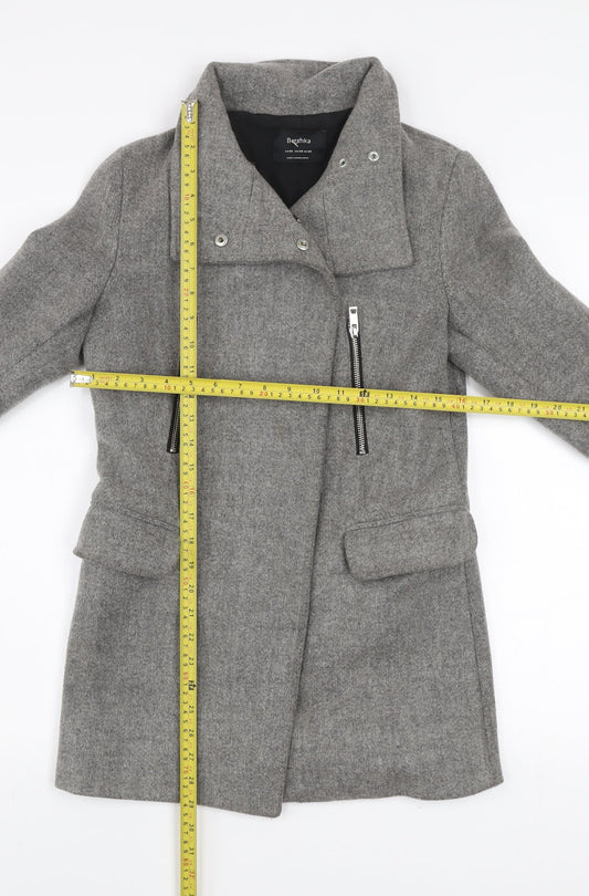 Womens UK Size XS Bershka Grey Biker Coat