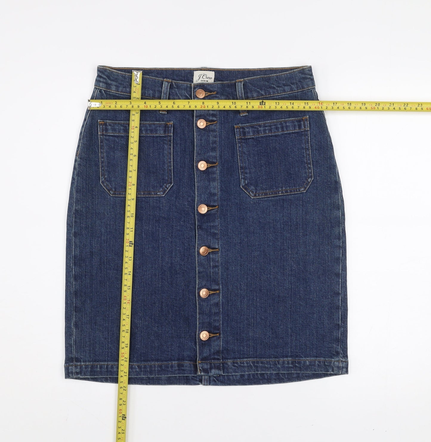 J.Crew Women’s Blue Denim Button Front Pencil Skirt Size 12
