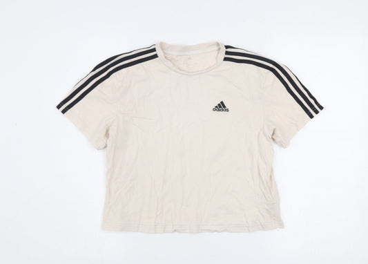 Womens UK Size XS adidas Beige Cropped T-Shirt
