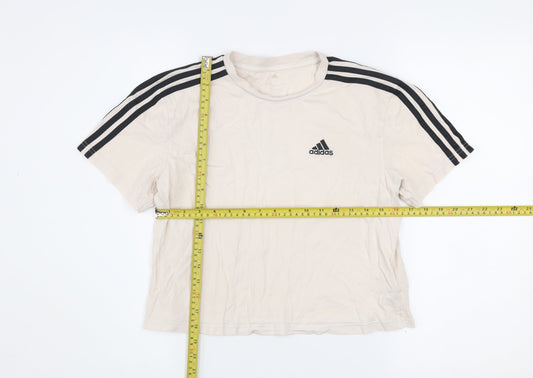 Womens UK Size XS adidas Beige Cropped T-Shirt