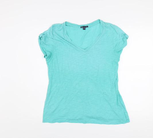 Gap Women's Green V-Neck Short Sleeve Cotton T-Shirt Size L