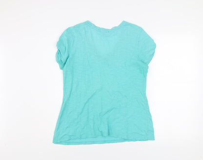 Gap Women's Green V-Neck Short Sleeve Cotton T-Shirt Size L