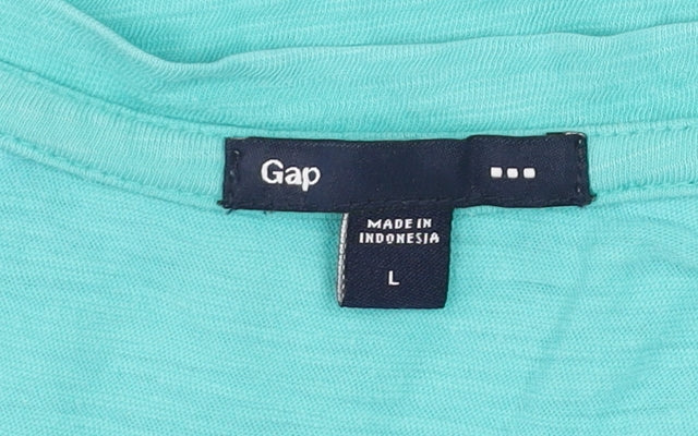 Gap Women's Green V-Neck Short Sleeve Cotton T-Shirt Size L