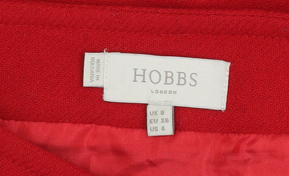 Hobbs Women’s Red Wool Knee Length Pencil Skirt UK 8