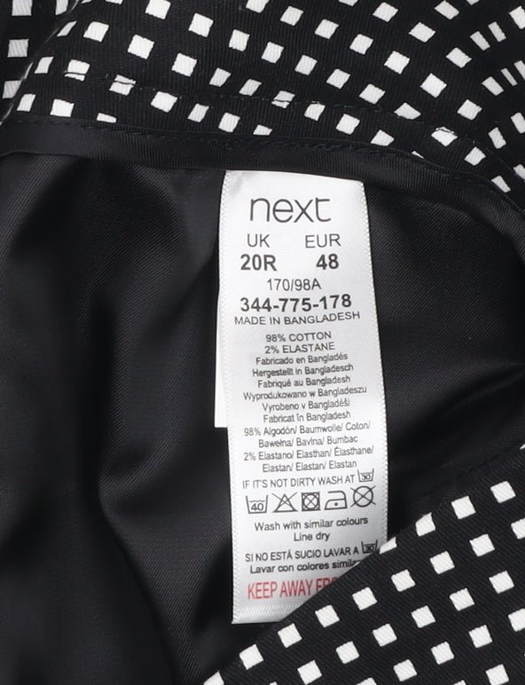 Next Women Black Geometric Tailored Trousers Size 20R Cotton Blend
