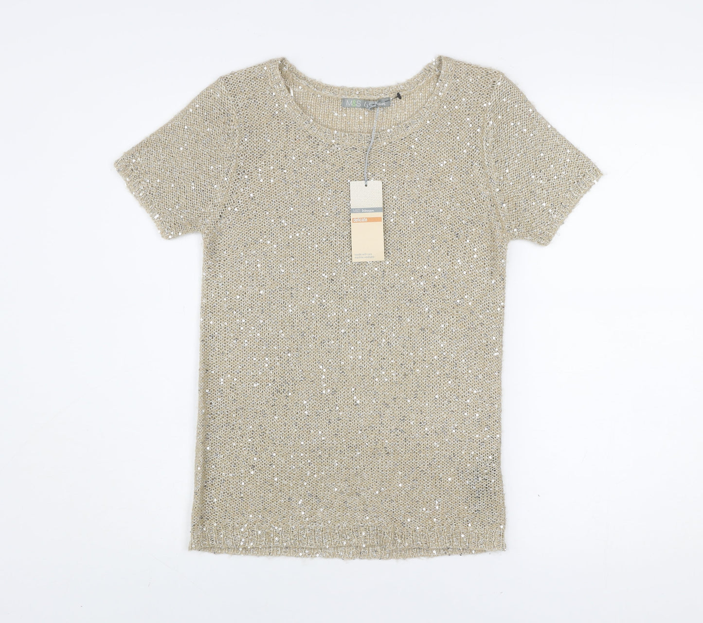 Womens UK Size 8 Marks and Spencer Beige Basic T-Shirt
