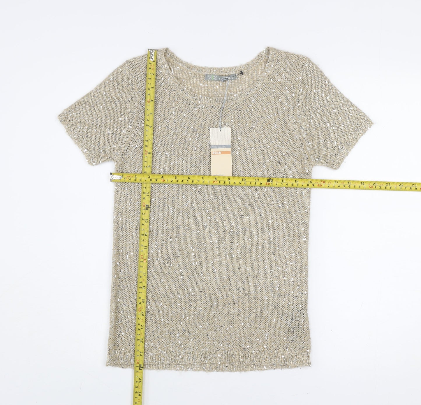 Womens UK Size 8 Marks and Spencer Beige Basic T-Shirt