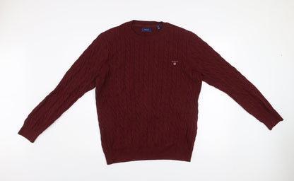 GANT Men's Red Cable Knit Cotton Crew Neck Jumper XL