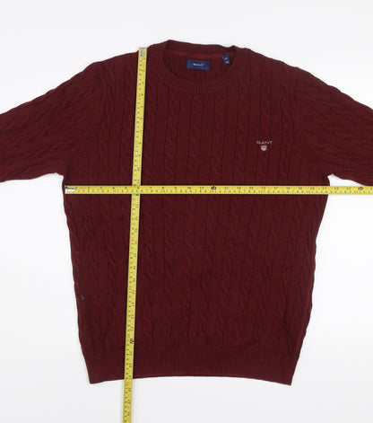 GANT Men's Red Cable Knit Cotton Crew Neck Jumper XL