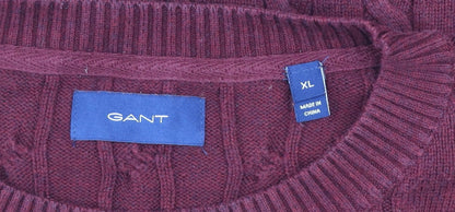 GANT Men's Red Cable Knit Cotton Crew Neck Jumper XL