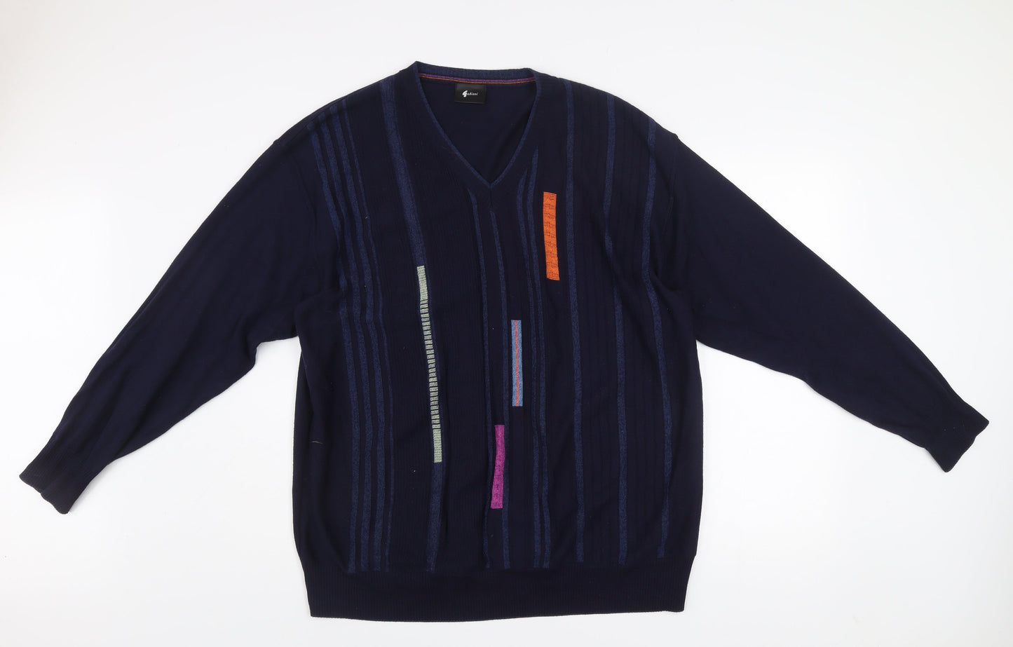Gabicci Men's Blue 2XL V-Neck Geometric Knit Pullover Jumper