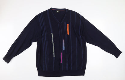 Gabicci Men's Blue 2XL V-Neck Geometric Knit Pullover Jumper