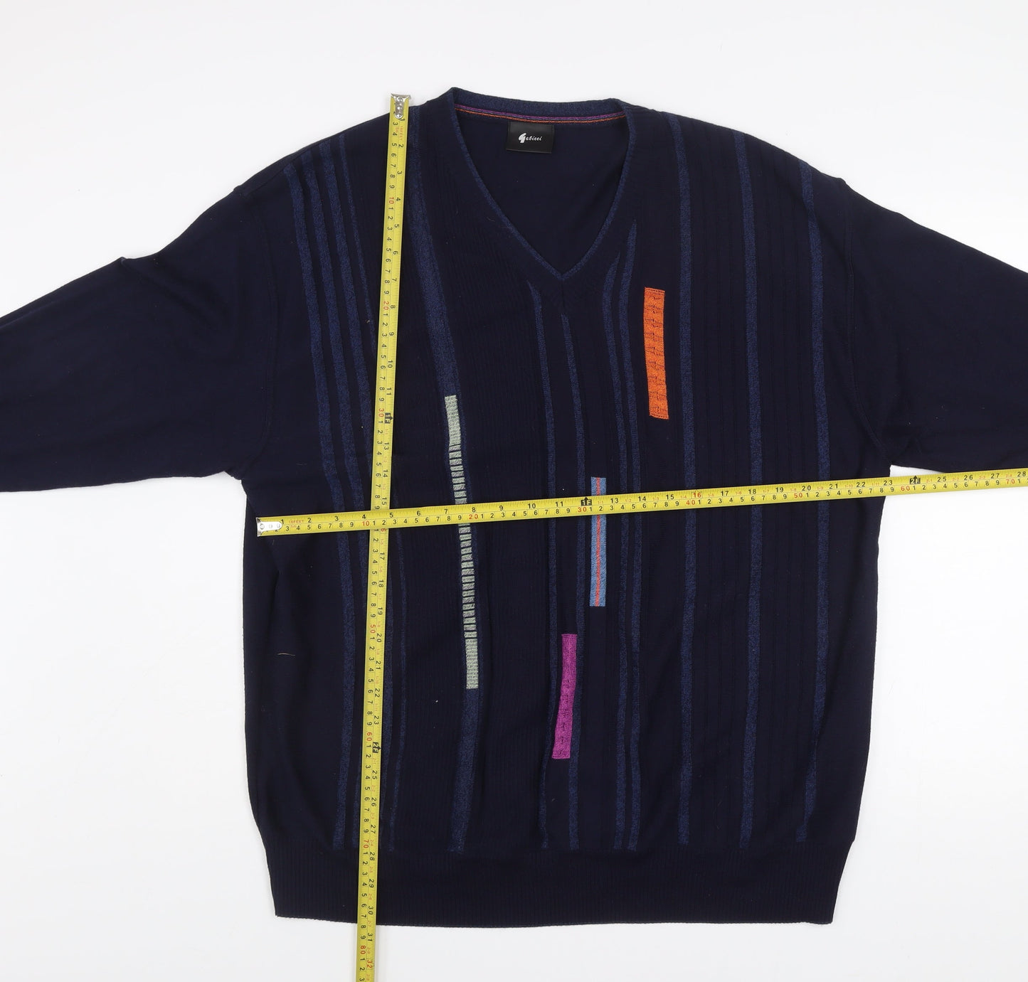 Gabicci Men's Blue 2XL V-Neck Geometric Knit Pullover Jumper