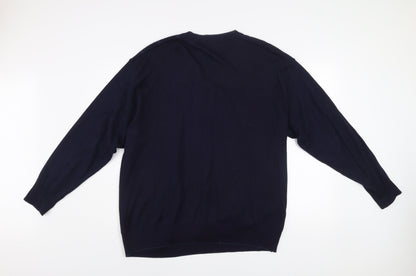 Gabicci Men's Blue 2XL V-Neck Geometric Knit Pullover Jumper