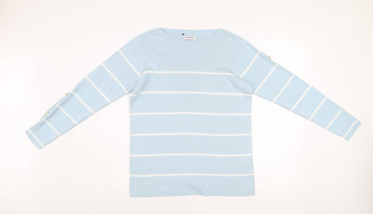 Damart Women Blue Striped Boat Neck Long Sleeve Pullover Jumper Size 10