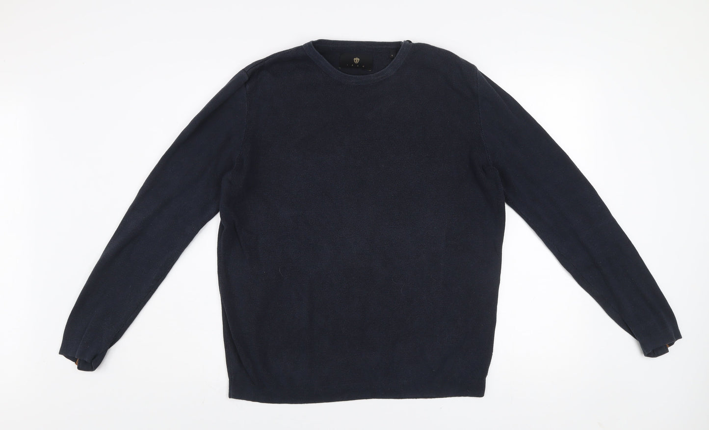 Izac Men's Blue Cotton Crew Neck Jumper L with Elbow Patches