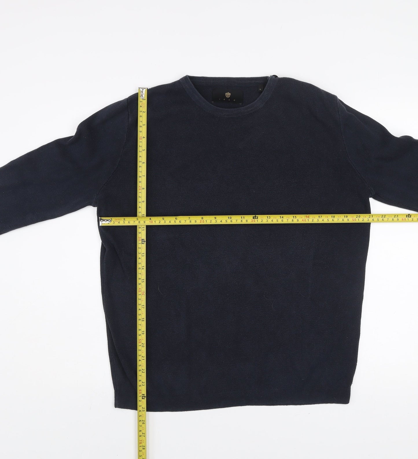 Izac Men's Blue Cotton Crew Neck Jumper L with Elbow Patches