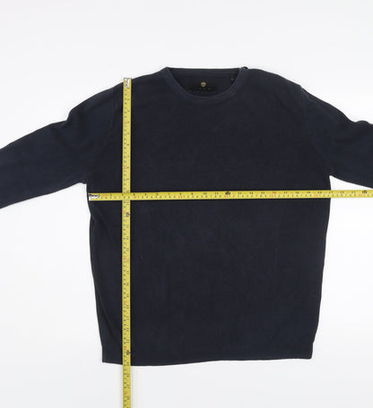 Izac Men's Blue Cotton Crew Neck Jumper L with Elbow Patches