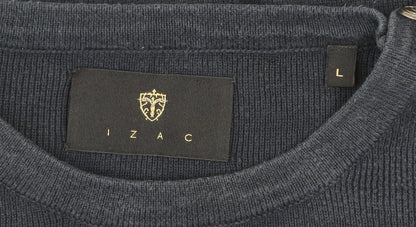 Izac Men's Blue Cotton Crew Neck Jumper L with Elbow Patches