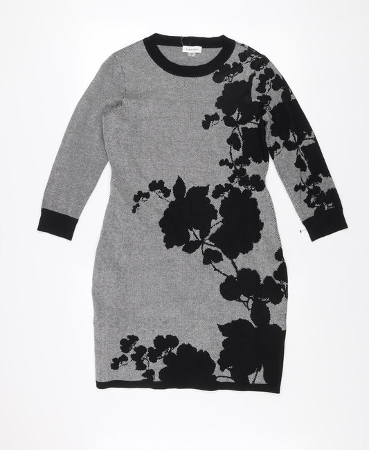 Calvin Klein Women’s Grey Floral Knit Bodycon Dress Size M