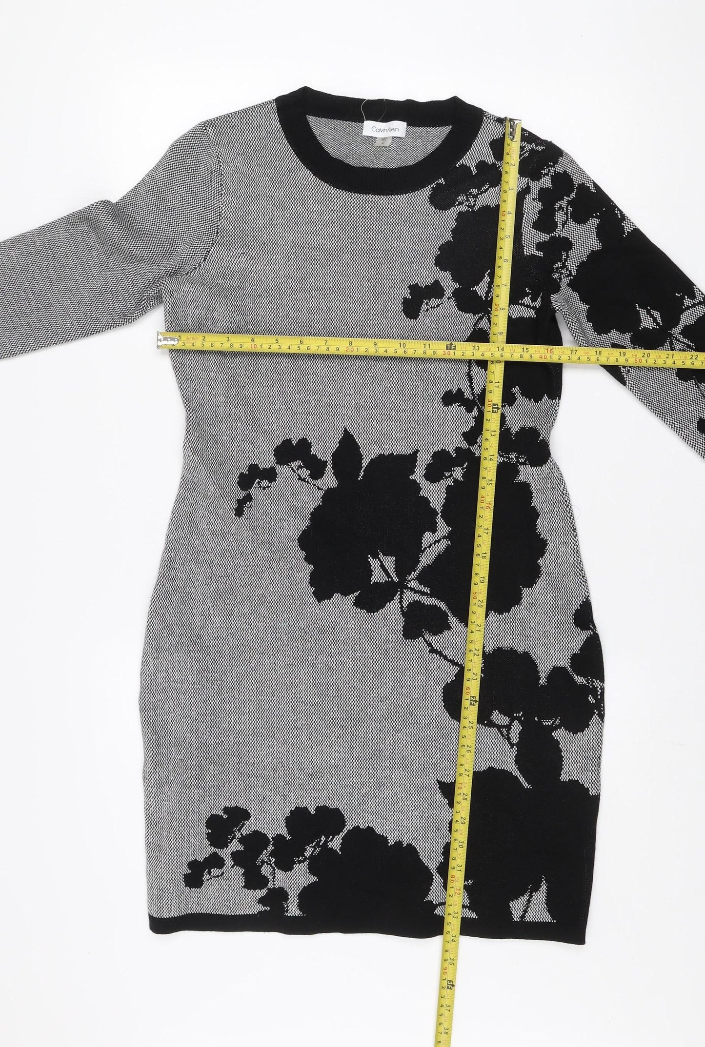 Calvin Klein Women’s Grey Floral Knit Bodycon Dress Size M