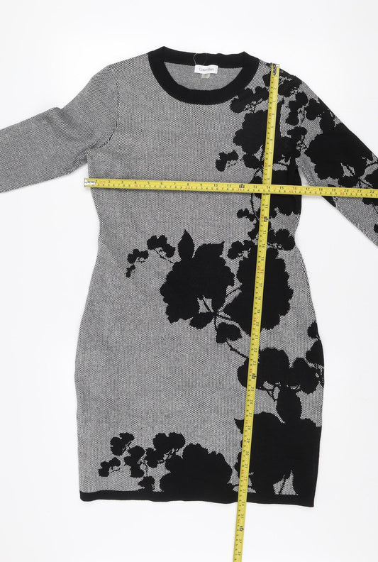 Calvin Klein Women’s Grey Floral Knit Bodycon Dress Size M
