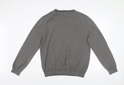 Calvin Klein Men’s Grey Striped V-Neck Cotton Jumper Size L