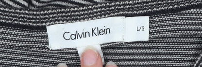 Calvin Klein Men’s Grey Striped V-Neck Cotton Jumper Size L