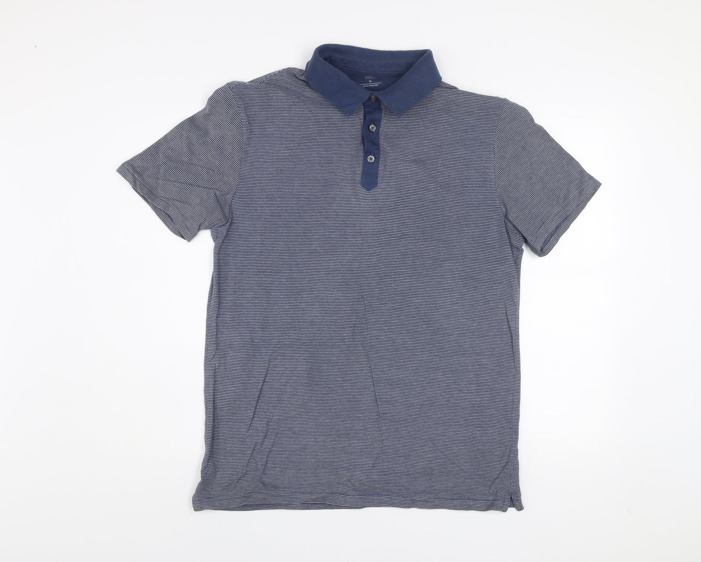 Marks and Spencer Men’s Blue Striped Collared Cotton Polo Shirt Size M