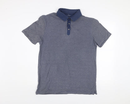 Marks and Spencer Men’s Blue Striped Collared Cotton Polo Shirt Size M