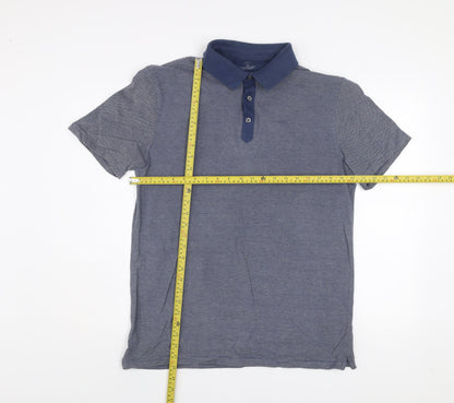 Marks and Spencer Men’s Blue Striped Collared Cotton Polo Shirt Size M