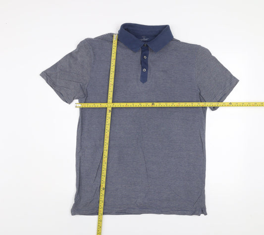 Marks and Spencer Men’s Blue Striped Collared Cotton Polo Shirt Size M