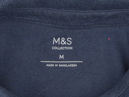 Marks and Spencer Men’s Blue Striped Collared Cotton Polo Shirt Size M