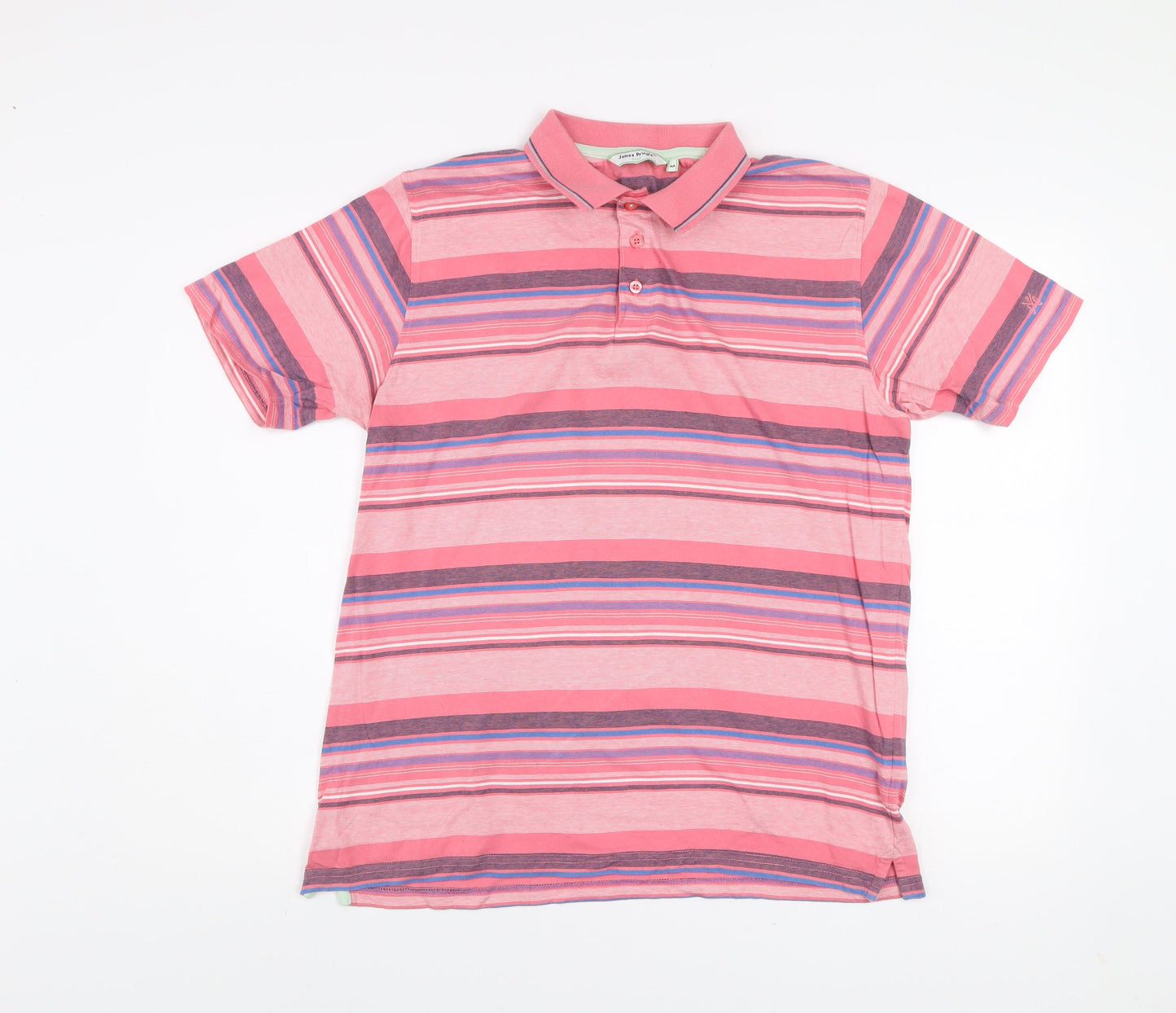 James Pringle Men’s Pink Striped Cotton Golf Polo Shirt Size M