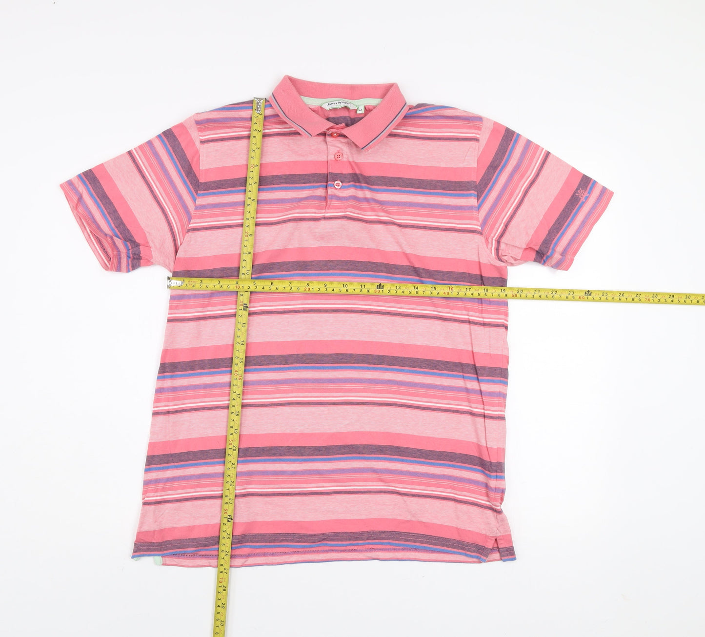 James Pringle Men’s Pink Striped Cotton Golf Polo Shirt Size M