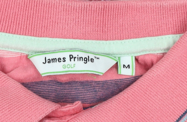 James Pringle Men’s Pink Striped Cotton Golf Polo Shirt Size M