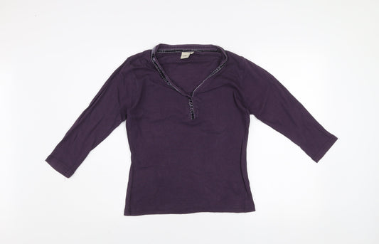 Cotton Traders Womens Purple 3/4 Sleeve V-Neck Cotton T-Shirt Size 10