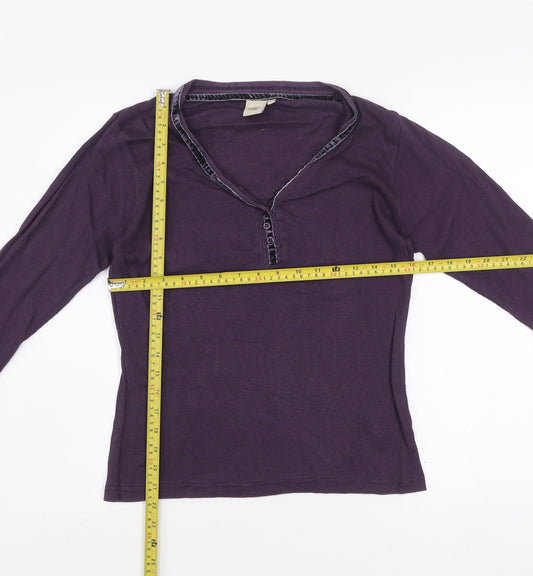 Cotton Traders Womens Purple 3/4 Sleeve V-Neck Cotton T-Shirt Size 10
