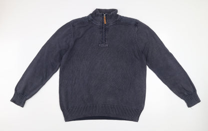 Fat Face Men's Blue 1/4 Zip Cotton Jumper Size L Outdoor Classic Knit