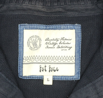 Fat Face Men's Blue 1/4 Zip Cotton Jumper Size L Outdoor Classic Knit