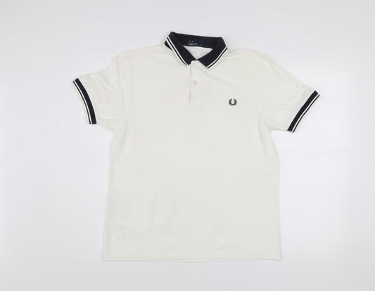 Fred Perry Men's White Cotton Polo Shirt M Regular Fit Short Sleeve