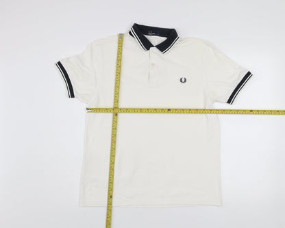 Fred Perry Men's White Cotton Polo Shirt M Regular Fit Short Sleeve