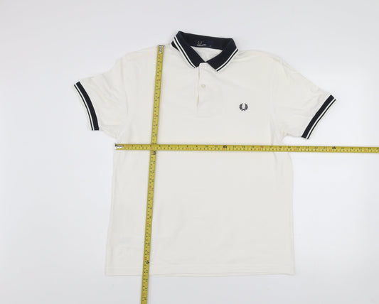 Fred Perry Men's White Cotton Polo Shirt M Regular Fit Short Sleeve