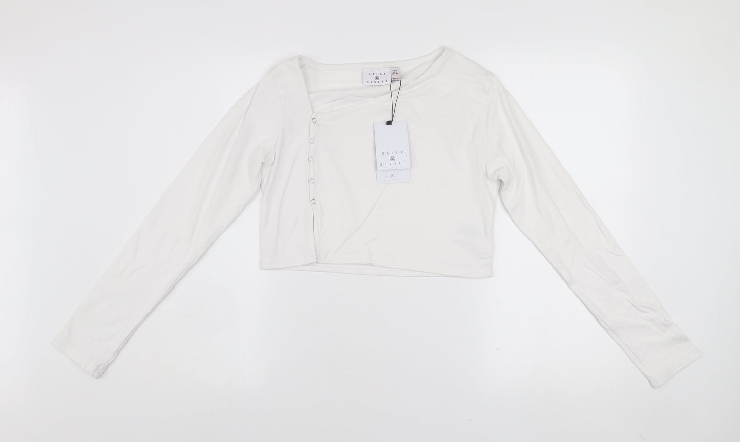 Daisy Street Women’s White Cropped Long Sleeve Button Slim Fit Top UK 12