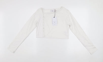 Daisy Street Women’s White Cropped Long Sleeve Button Slim Fit Top UK 12