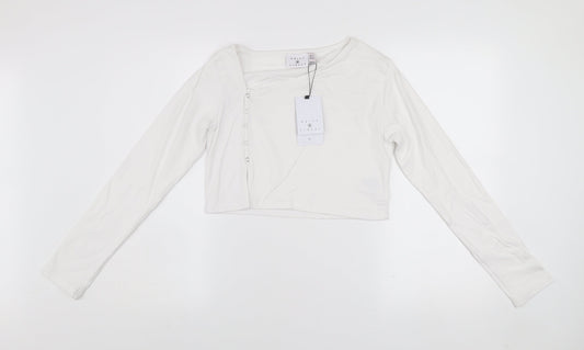 Daisy Street Women’s White Cropped Long Sleeve Button Slim Fit Top UK 12