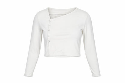 Daisy Street Women’s White Cropped Long Sleeve Button Slim Fit Top UK 12