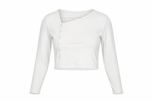 Daisy Street Women’s White Cropped Long Sleeve Button Slim Fit Top UK 12