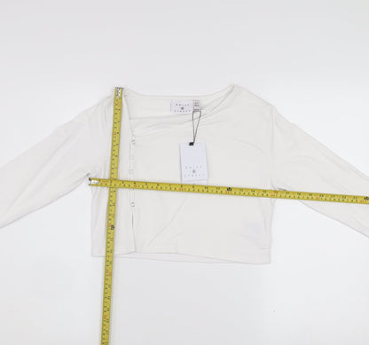 Daisy Street Women’s White Cropped Long Sleeve Button Slim Fit Top UK 12